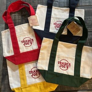 Trader Joe's Mini Canvas Tote Bag - Cream with Logo (Multiple Trim Colors)
